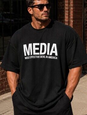 Media Most Effective Devil In America T-Shirt Black Graphic Tee  3XL  Streetwear